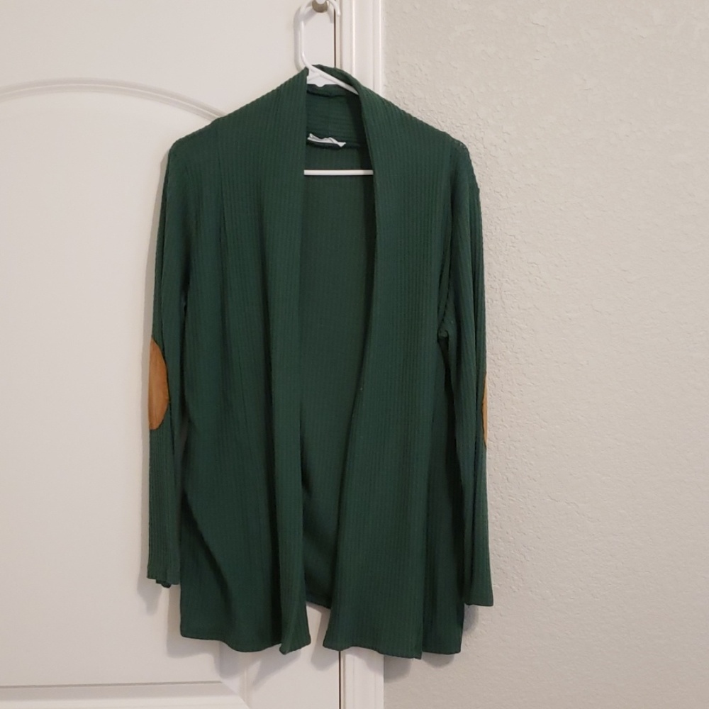 Honey punch green waffle cardigan